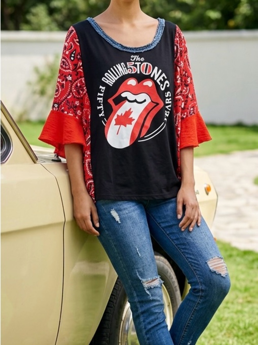 Black & Red Rolling Stones Graphic Top